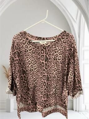 Umgee Size S Womens Pink Leopard Printed 3/4 Sleeve